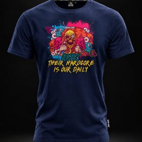 Dark blue Dark Labs T-shirt with the Crack Their Hardcore Is Our Daily skull print