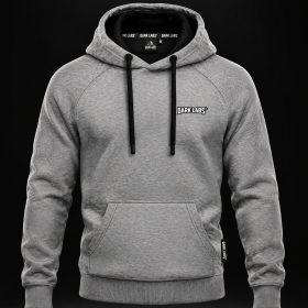 Dark Labs x Garage Gym Homie grey hoodie, front view with small Dark Labs chest logo